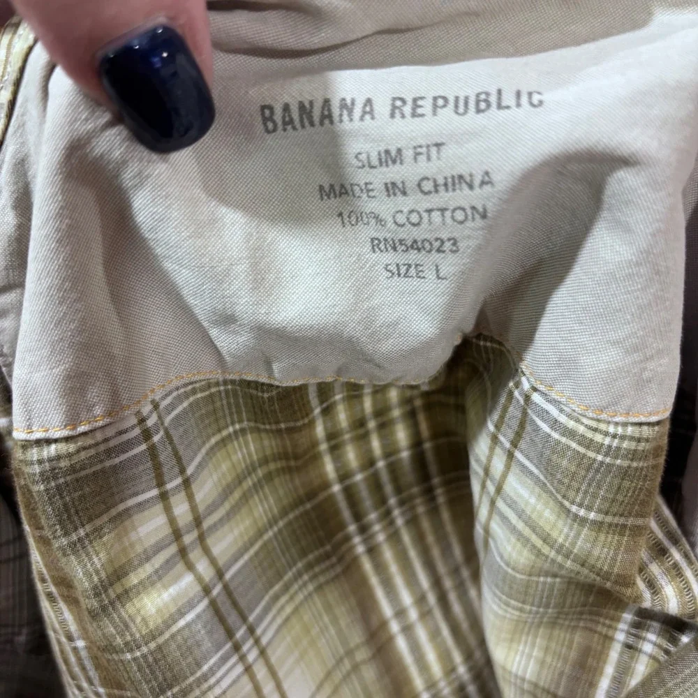 Banana‎ Republic Mens Slim Fit Plaid Long Sleeve Button Down Shirt Size L